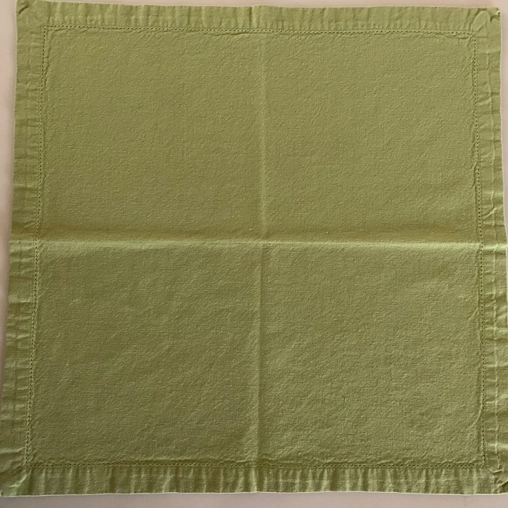 Green Linen-Cotton Hemstitched Napkins | Modern Classic Table Linens | Set of 4